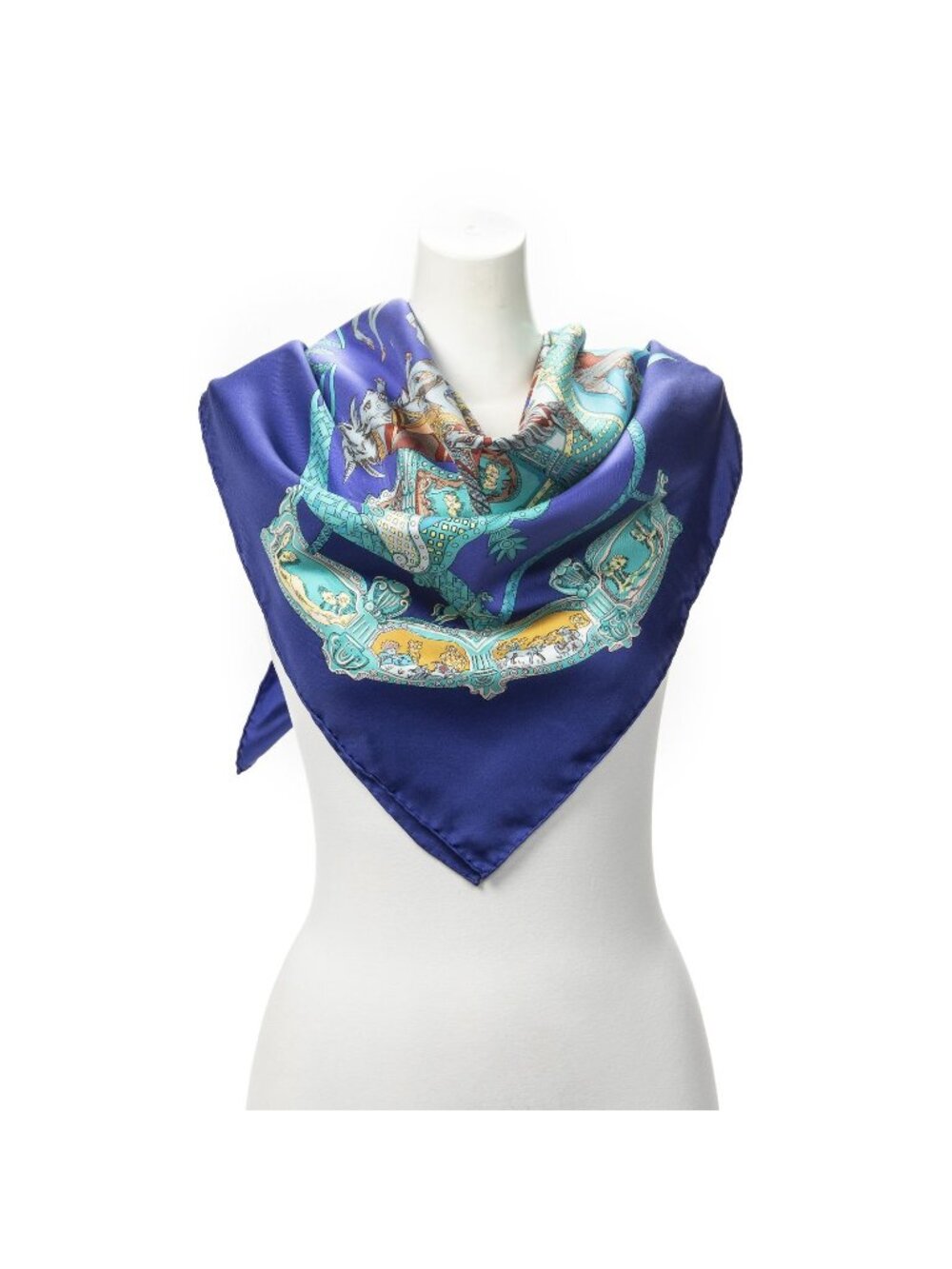 Hermes Scarf Blue Teal Twill Silk